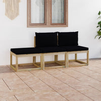 Thumbnail for 3-tlg. Garten-Lounge-Set mit Schwarzen Kissen