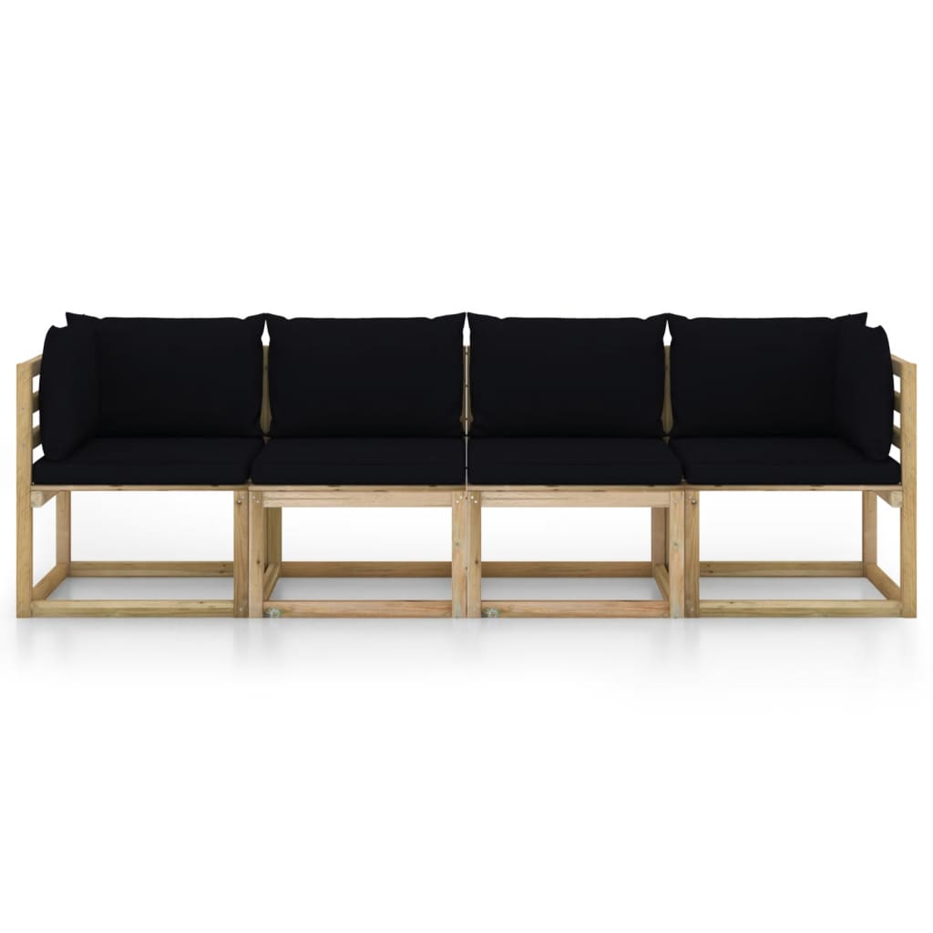 4-Sitzer-Gartensofa mit Schwarzen Kissen