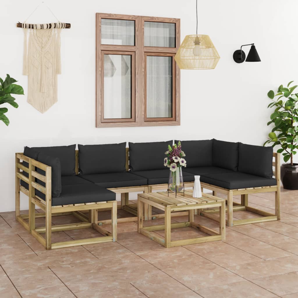 7-tlg. Garten-Lounge-Set mit Kissen Imprägniertes Kiefernholz
