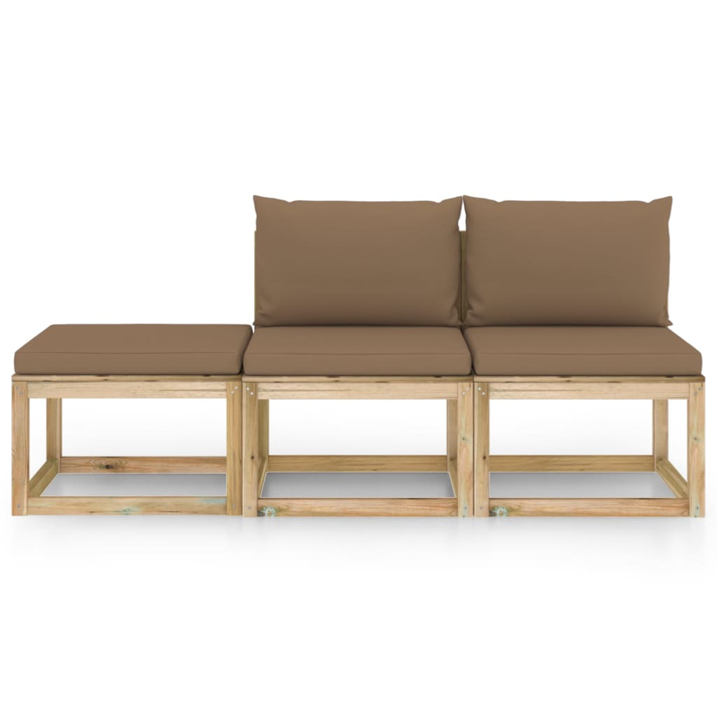 3-tlg. Garten-Lounge-Set mit Taupe Kissen