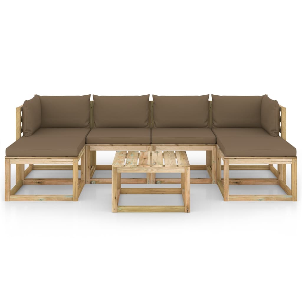 7-tlg. Garten-Lounge-Set mit Kissen Imprägniertes Kiefernholz