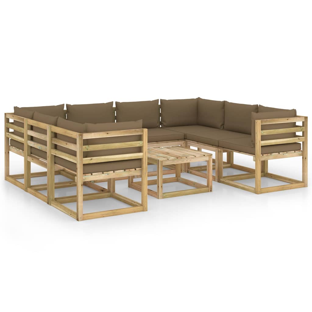 9-tlg. Garten-Lounge-Set mit Kissen Imprägniertes Kiefernholz