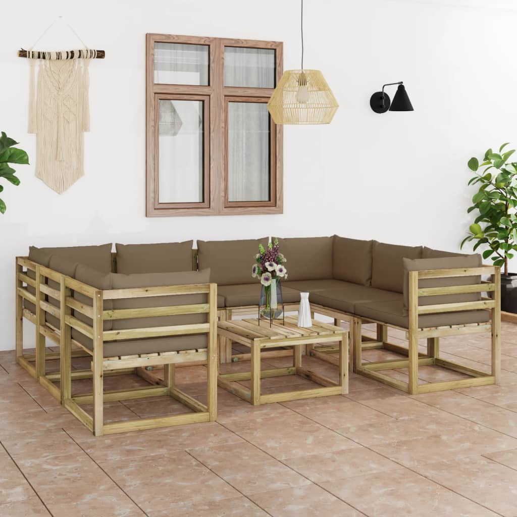 9-tlg. Garten-Lounge-Set mit Kissen Imprägniertes Kiefernholz