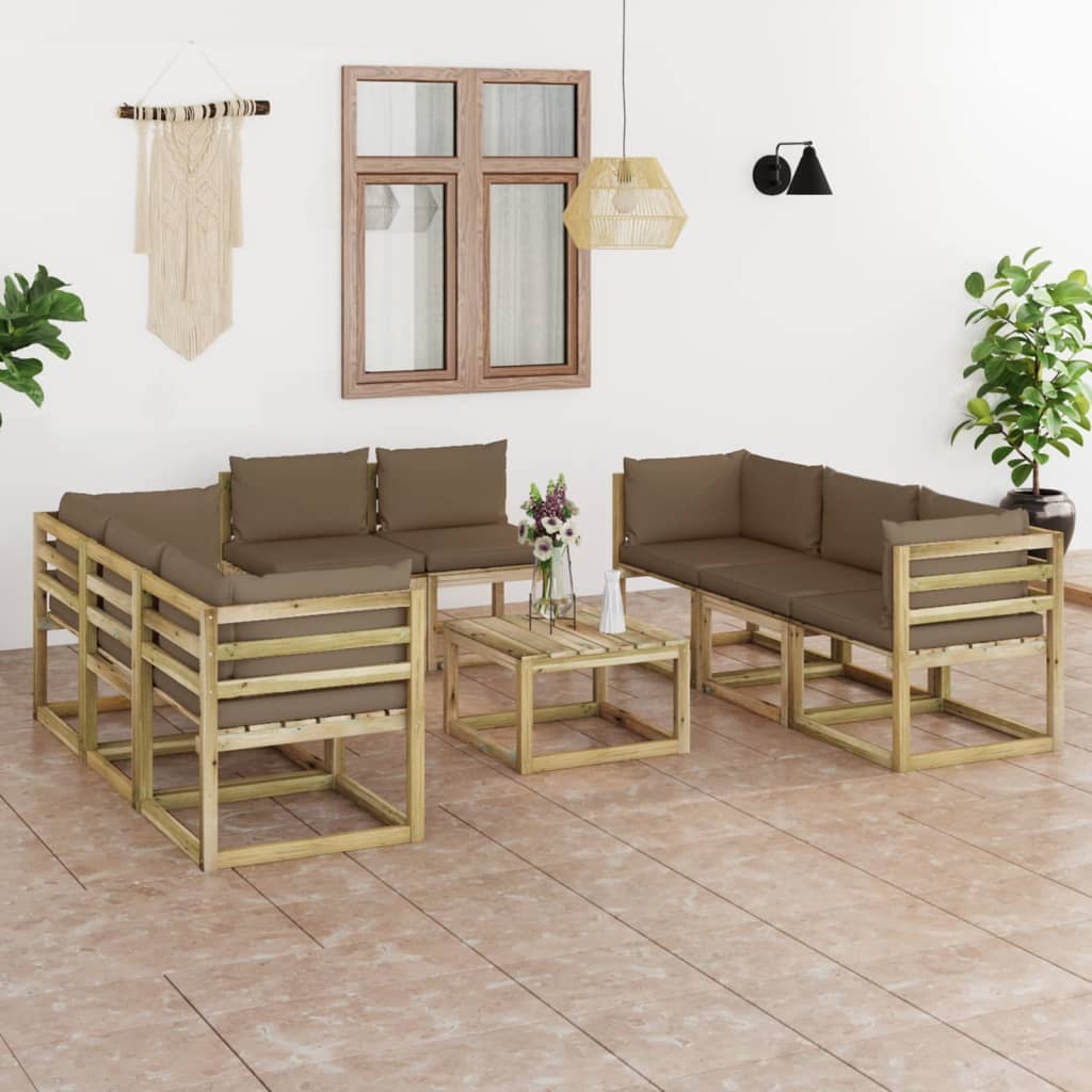9-tlg. Garten-Lounge-Set mit Kissen Imprägniertes Kiefernholz
