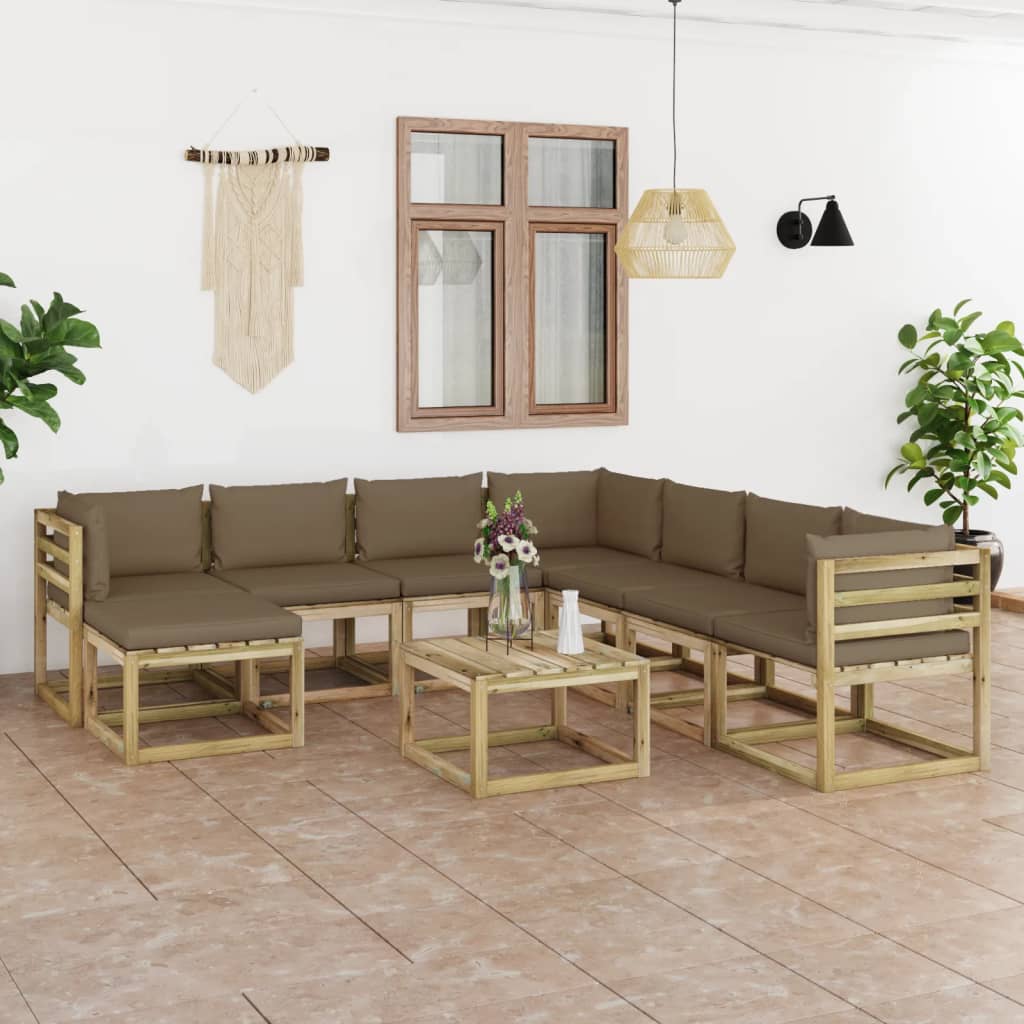 9-tlg. Garten-Lounge-Set mit Kissen Imprägniertes Kiefernholz