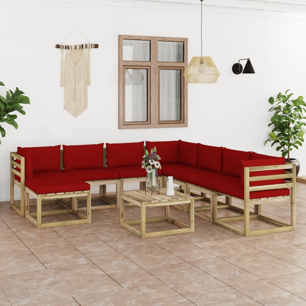 9-tlg. Garten-Lounge-Set mit Kissen Imprägniertes Kiefernholz