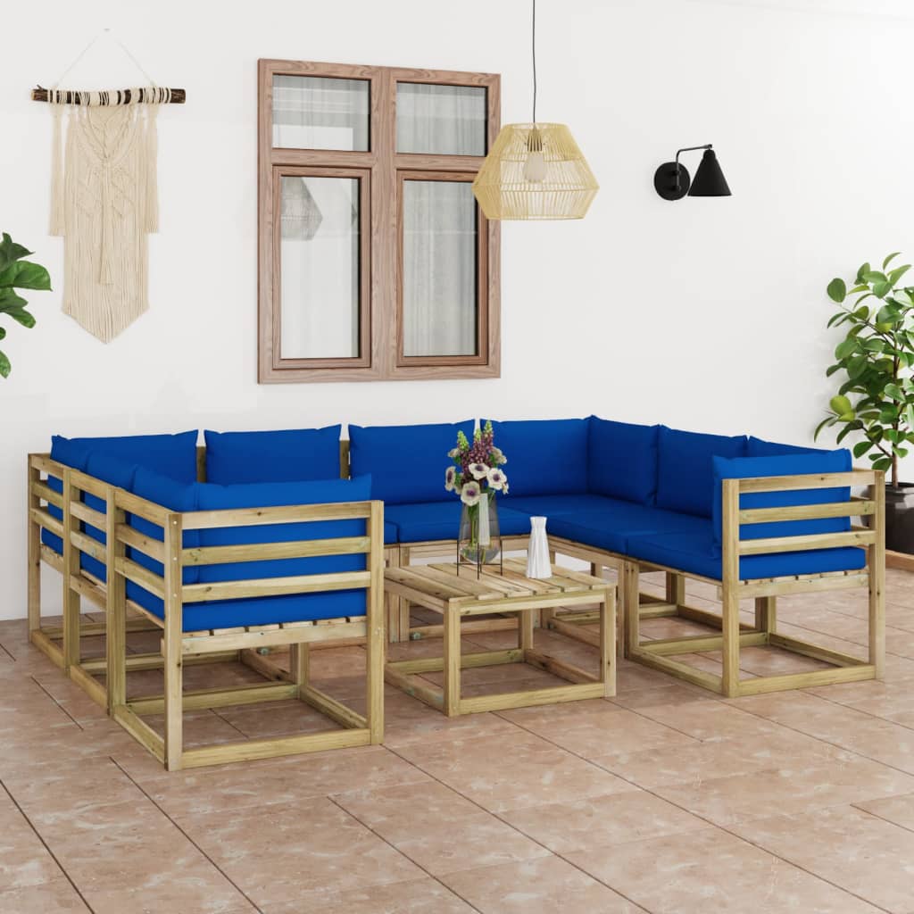 9-tlg. Garten-Lounge-Set mit Kissen Imprägniertes Kiefernholz