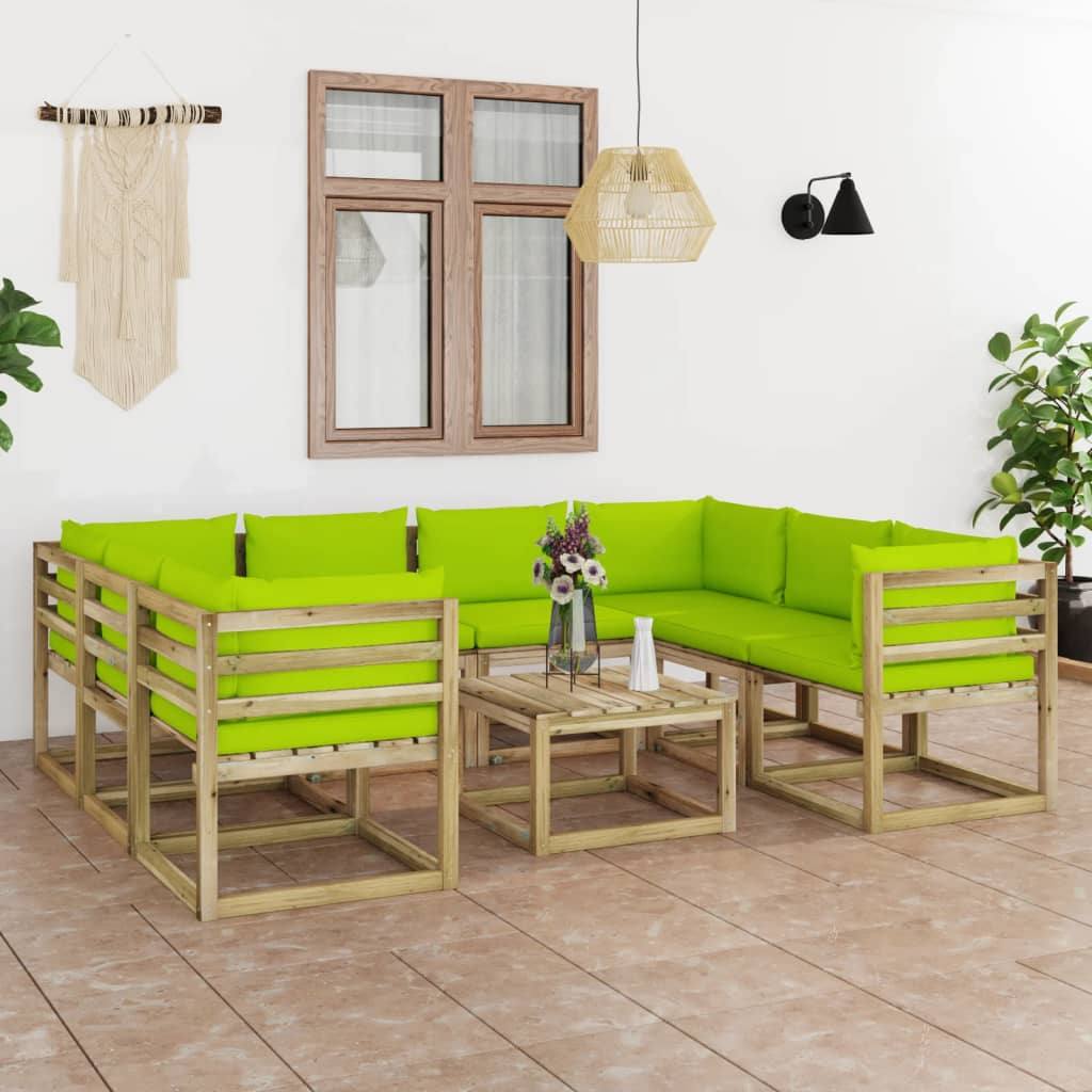9-tlg. Garten-Lounge-Set mit Kissen Imprägniertes Kiefernholz