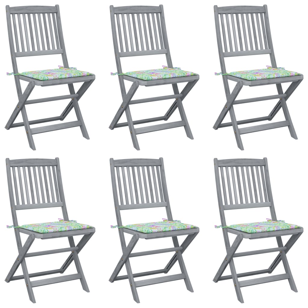 Klappbare Gartenstühle 6 Stk. mit Kissen Massivholz Akazie