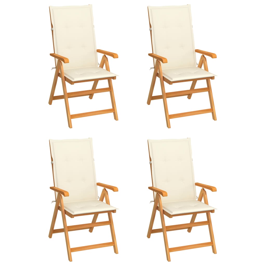 Gartenstühle 4 Stk. mit Creme Kissen Massivholz Teak