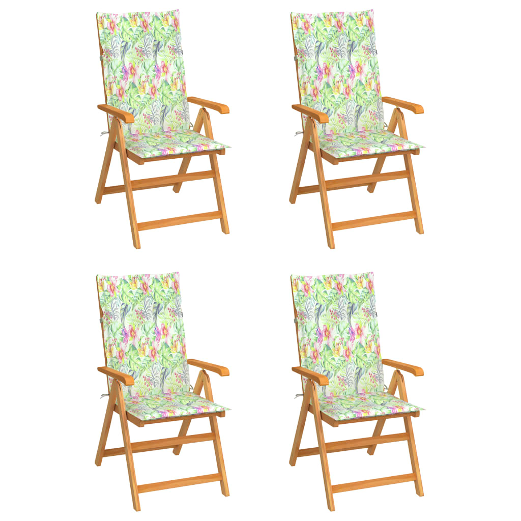 Gartenstühle 4 Stk. mit Blattmuster Kissen Massivholz Teak