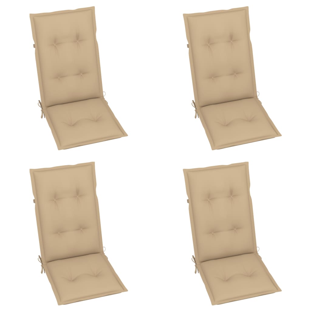 Gartenstühle 4 Stk. mit Beigen Kissen Massivholz Teak