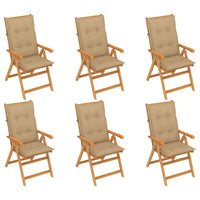 Thumbnail for Gartenstühle 6 Stk. mit Beigen Kissen Massivholz Teak