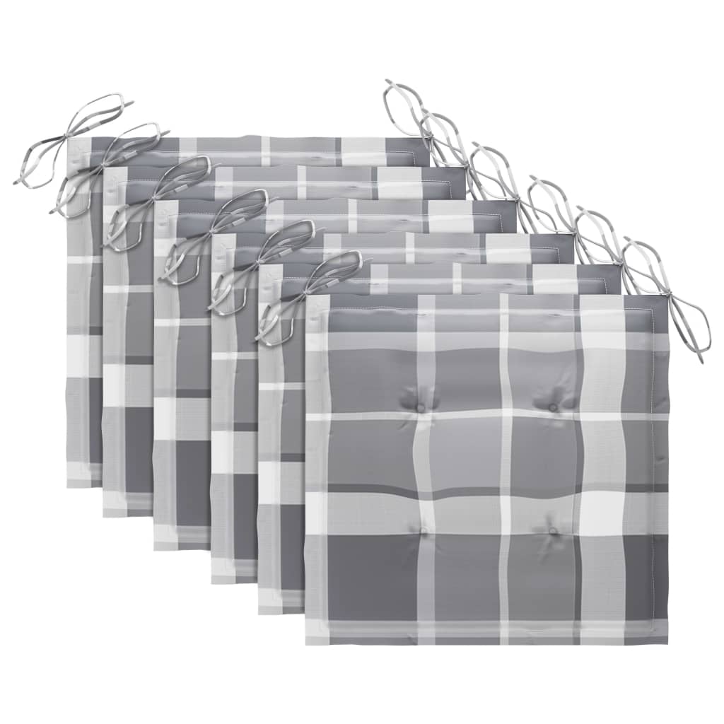 Gartenstühle mit Kissen 6 Stk. Grau Karomuster Massivholz Teak