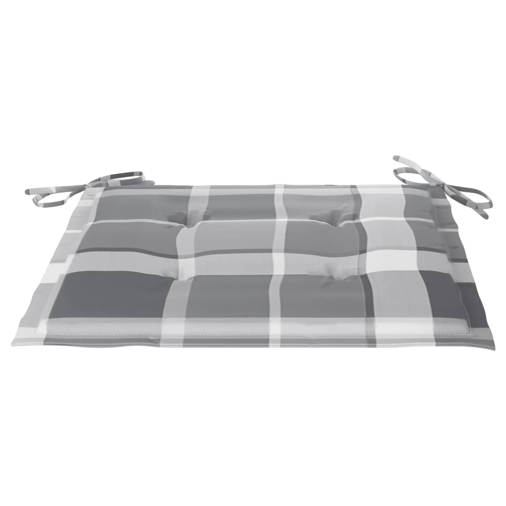 Gartenstühle mit Kissen 6 Stk. Grau Karomuster Massivholz Teak