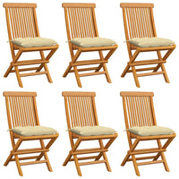 Thumbnail for Gartenstühle mit Cremeweißen Kissen 6 Stk. Massivholz Teak