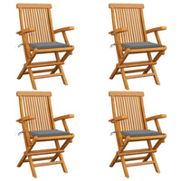 Thumbnail for Gartenstühle mit Grauen Kissen 4 Stk. Teak Massivholz