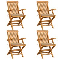 Thumbnail for Gartenstühle mit Beige Kissen 4 Stk. Teak Massivholz
