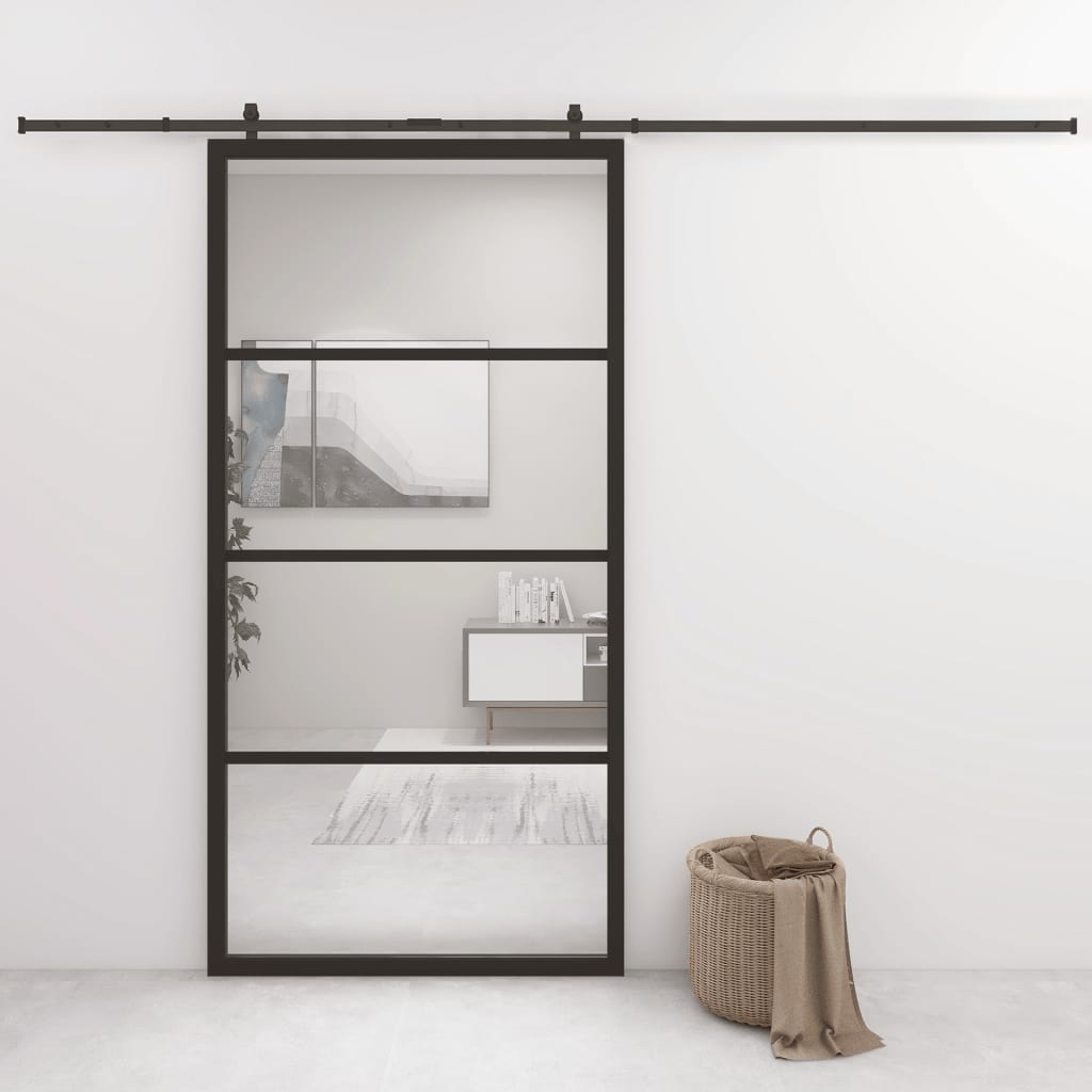 Schiebetür Aluminium und ESG-Glas 102,5x205 cm Schwarz