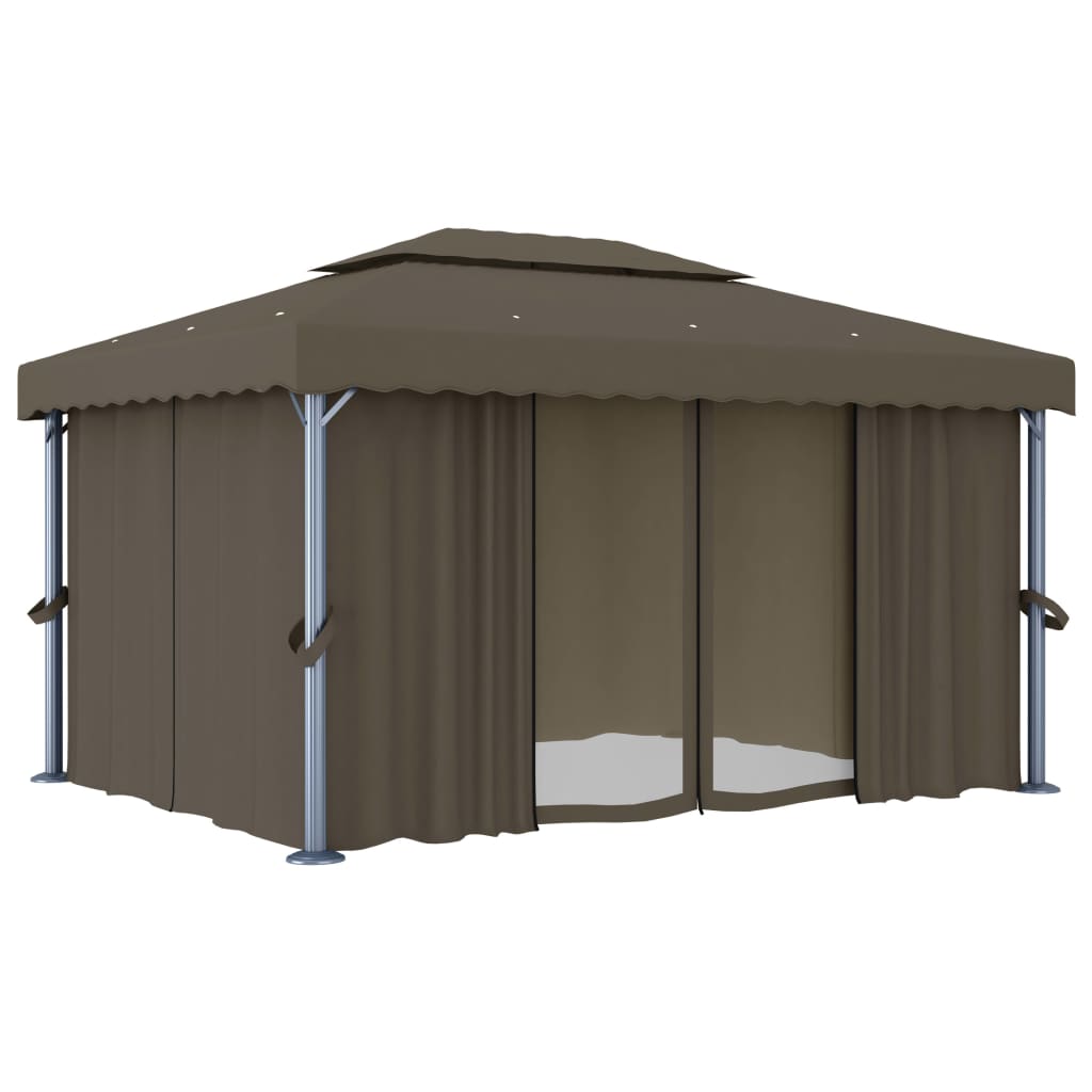Pavillon mit Vorhang 4x3 m Taupe Aluminium
