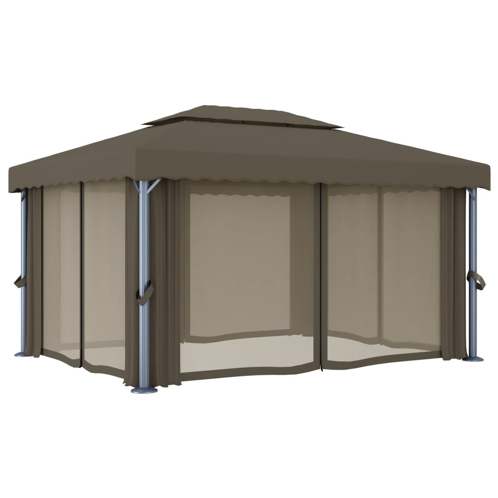 Pavillon mit Vorhang 4x3 m Taupe Aluminium