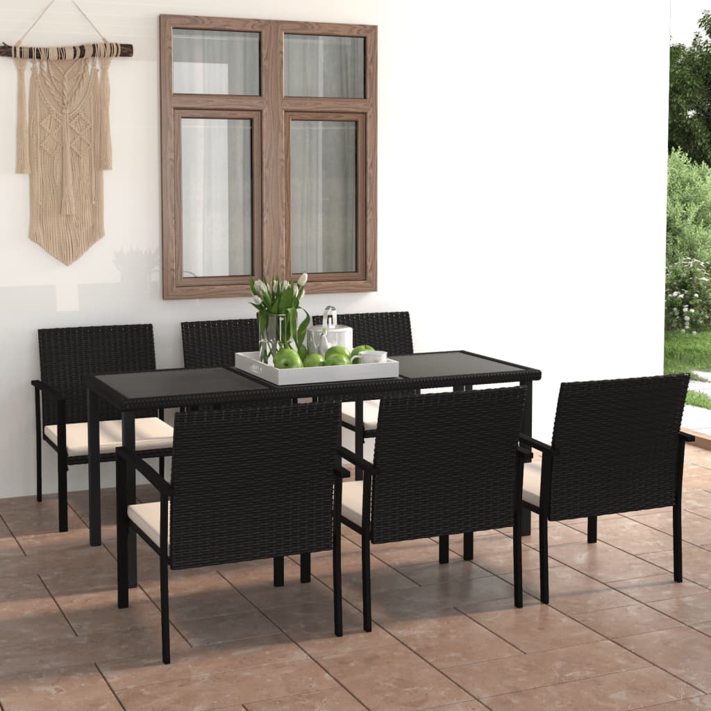 7-tlg. Garten-Essgruppe Poly Rattan Schwarz