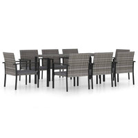 Thumbnail for 9-tlg. Garten-Essgruppe Poly Rattan Grau