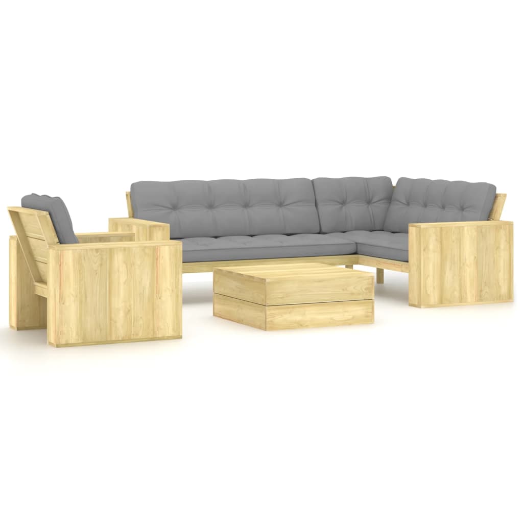 3-tlg. Garten-Lounge-Set mit Kissen Kiefernholz Imprägniert