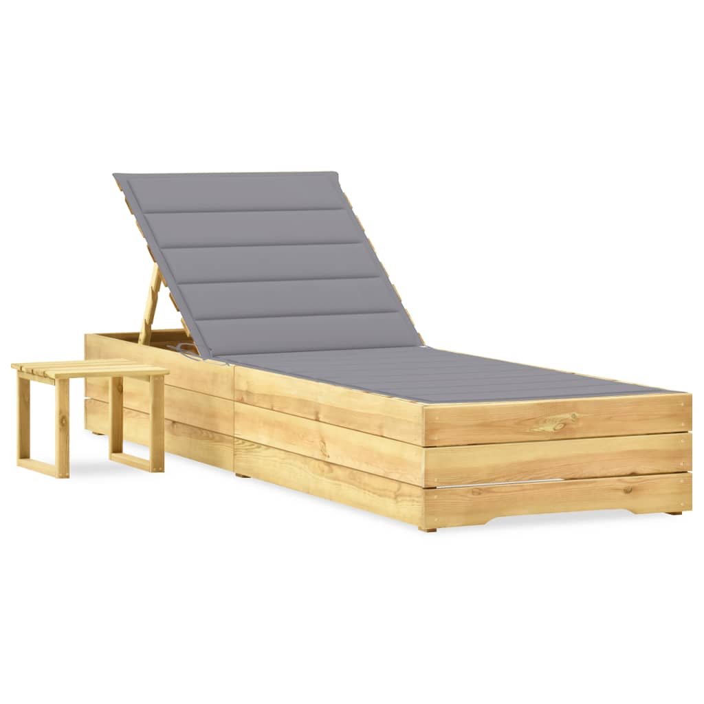 Garten-Sonnenliege mit Tisch und Auflage Kiefer Imprägniert