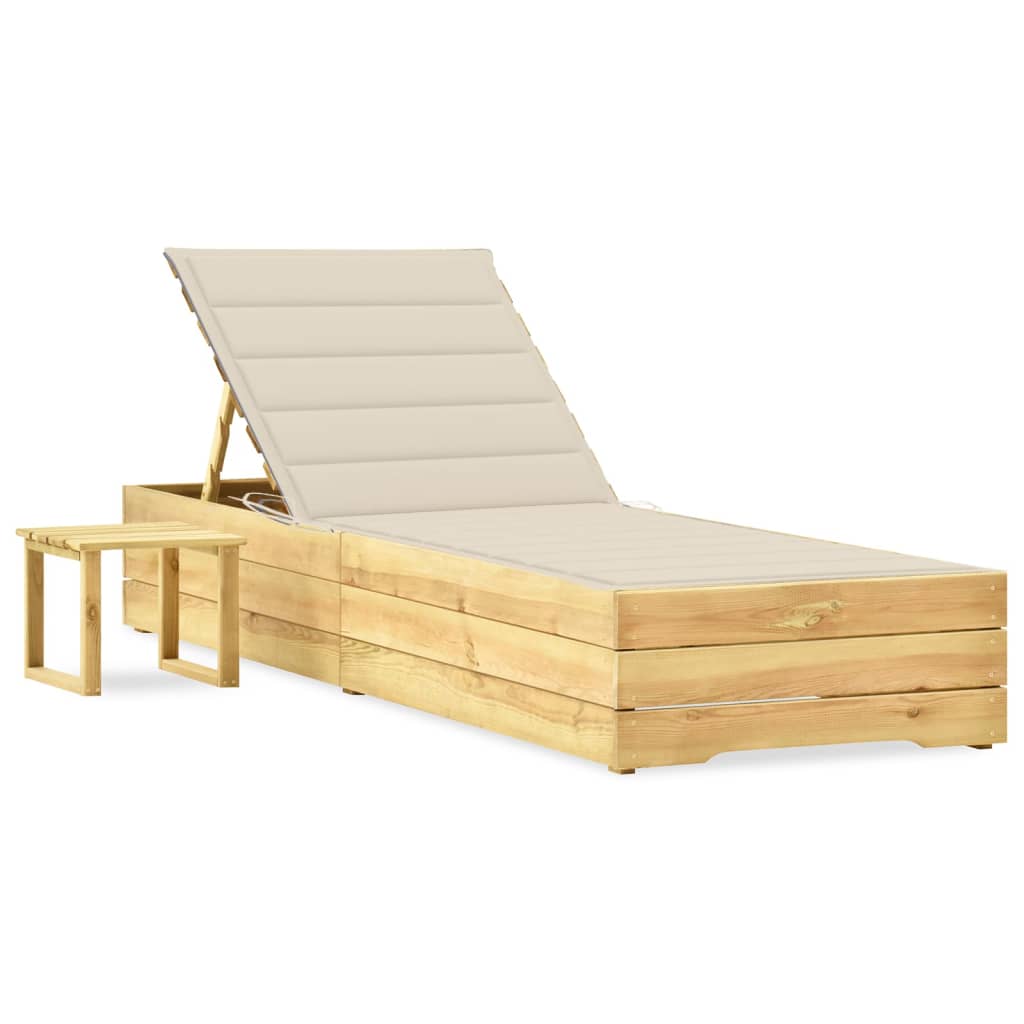 Garten-Sonnenliege mit Tisch und Auflage Kiefer Imprägniert