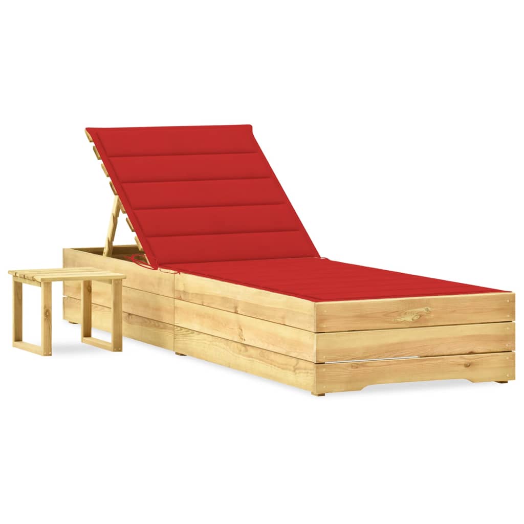 Garten-Sonnenliege mit Tisch und Auflage Kiefer Imprägniert