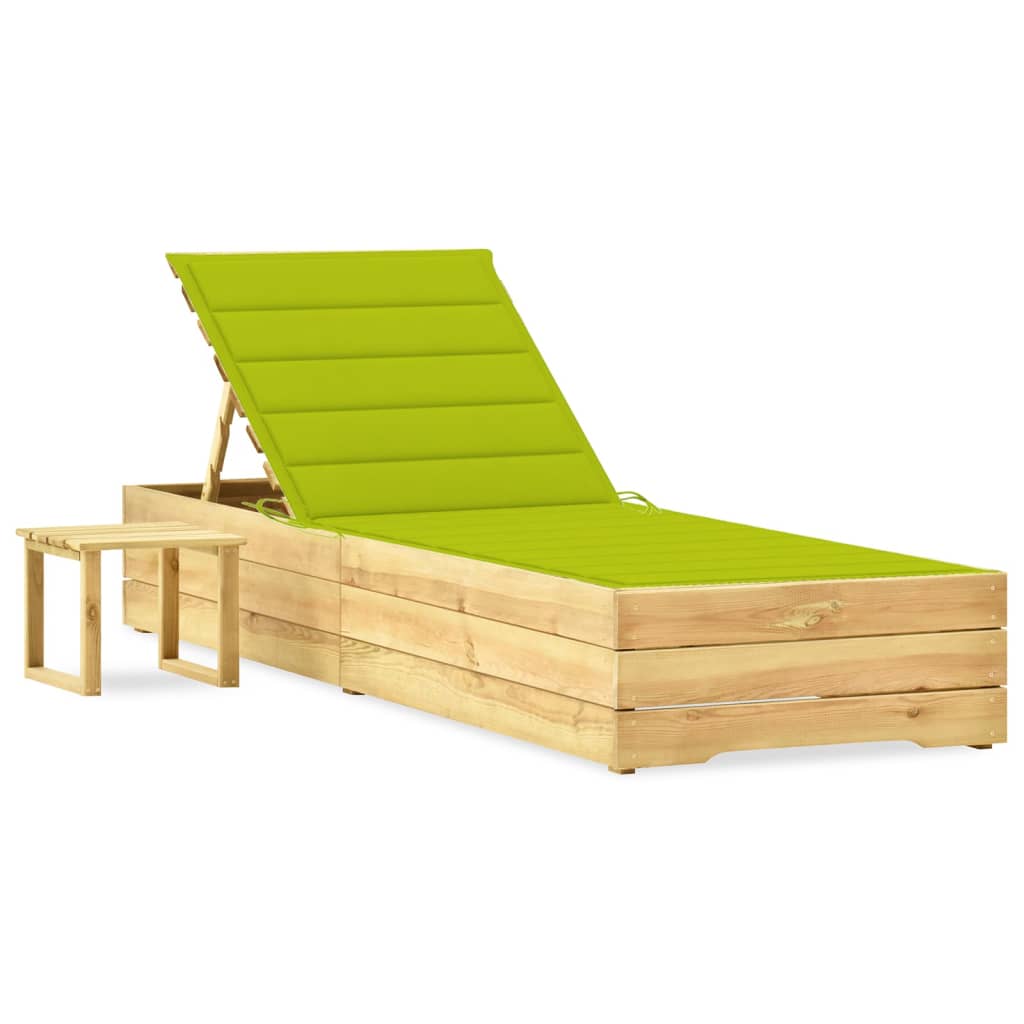 Garten-Sonnenliege mit Tisch und Auflage Kiefer Imprägniert