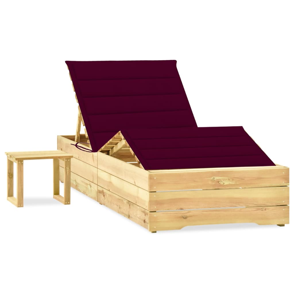 Garten-Sonnenliege mit Tisch und Auflage Kiefer Imprägniert