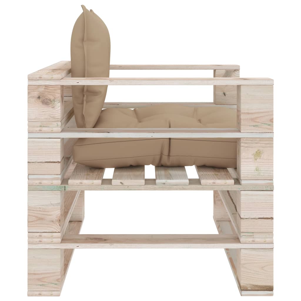 Garten-Palettensofa mit Beigen Kissen Kiefernholz