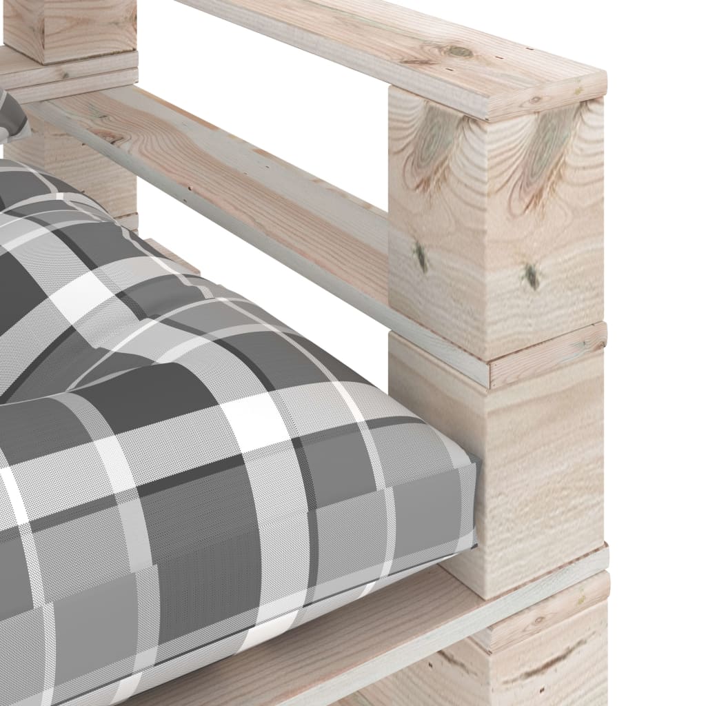 Garten-Palettensofa mit Kissen Grau Karomuster Kiefernholz