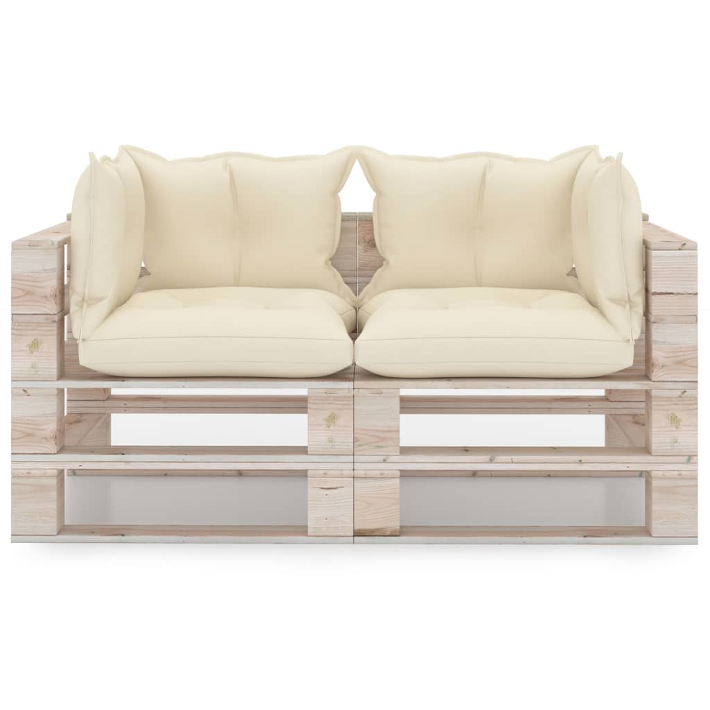 Garten-Palettensofa 2-Sitzer mit Kissen Kiefernholz