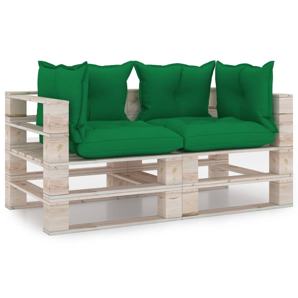 Garten-Palettensofa 2-Sitzer mit Kissen Kiefernholz