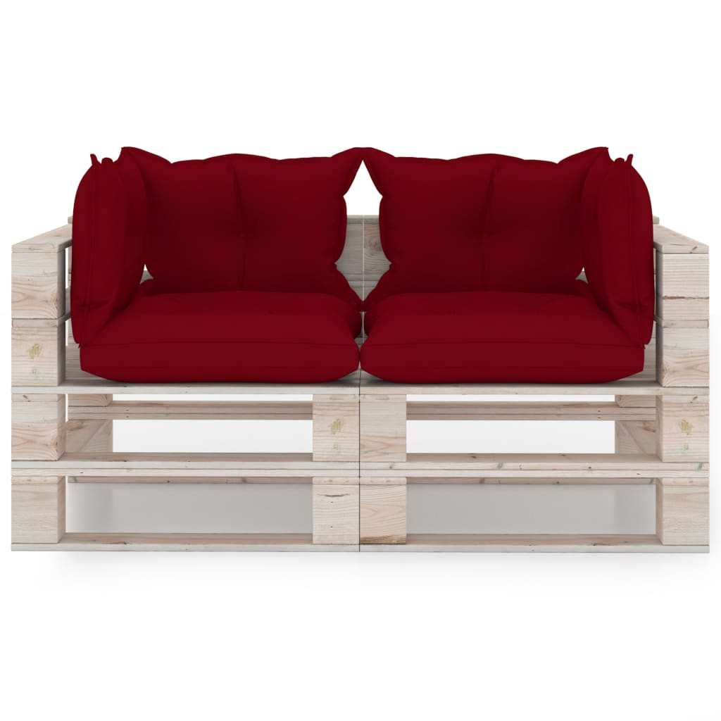 Garten-Palettensofa 2-Sitzer mit Kissen Kiefernholz