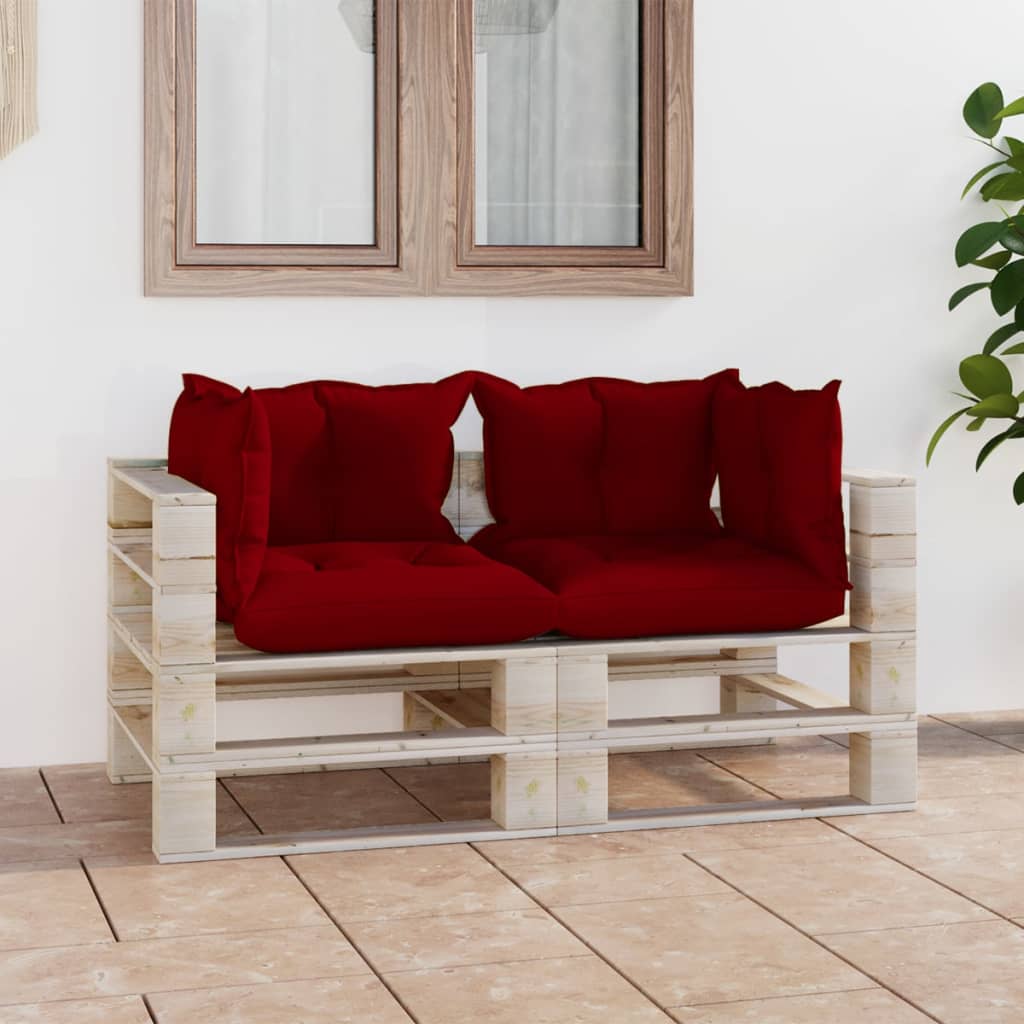 Garten-Palettensofa 2-Sitzer mit Kissen Kiefernholz