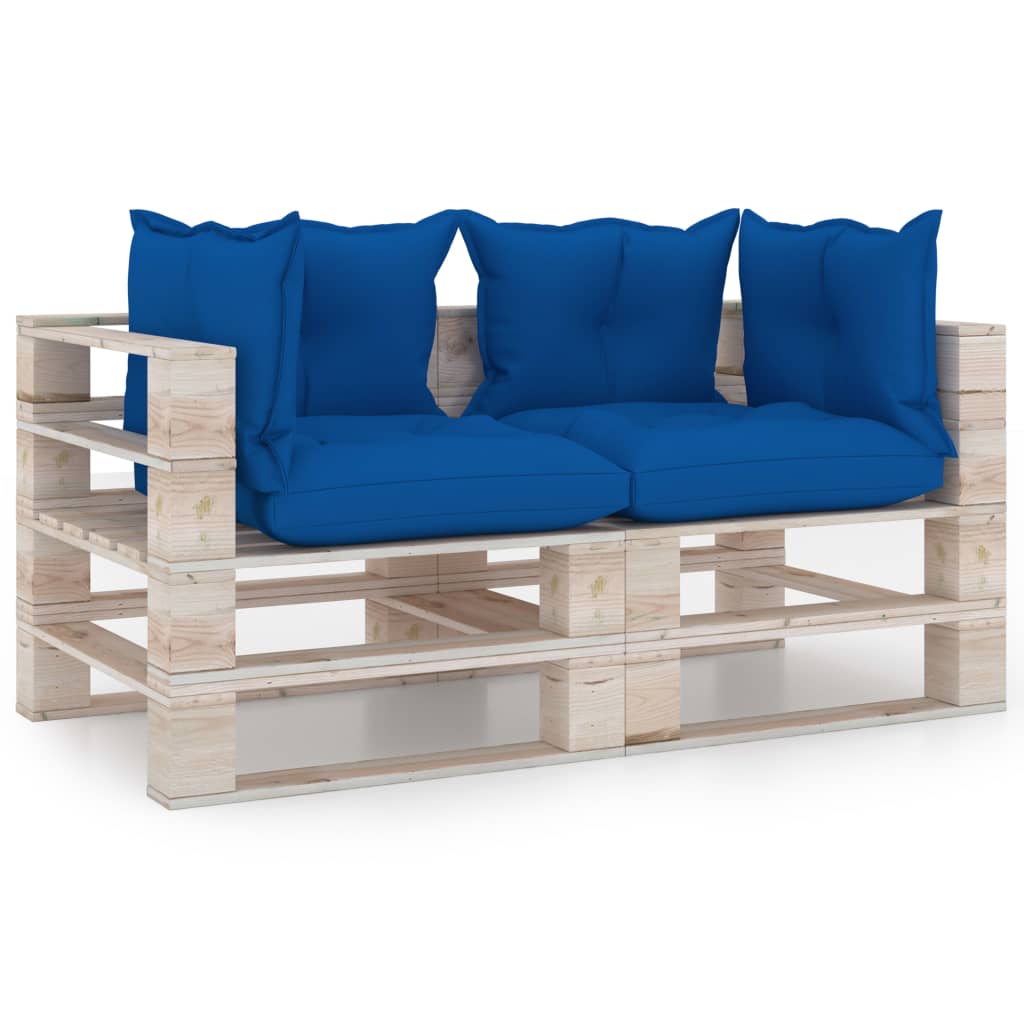 Garten-Palettensofa 2-Sitzer mit Kissen Kiefernholz