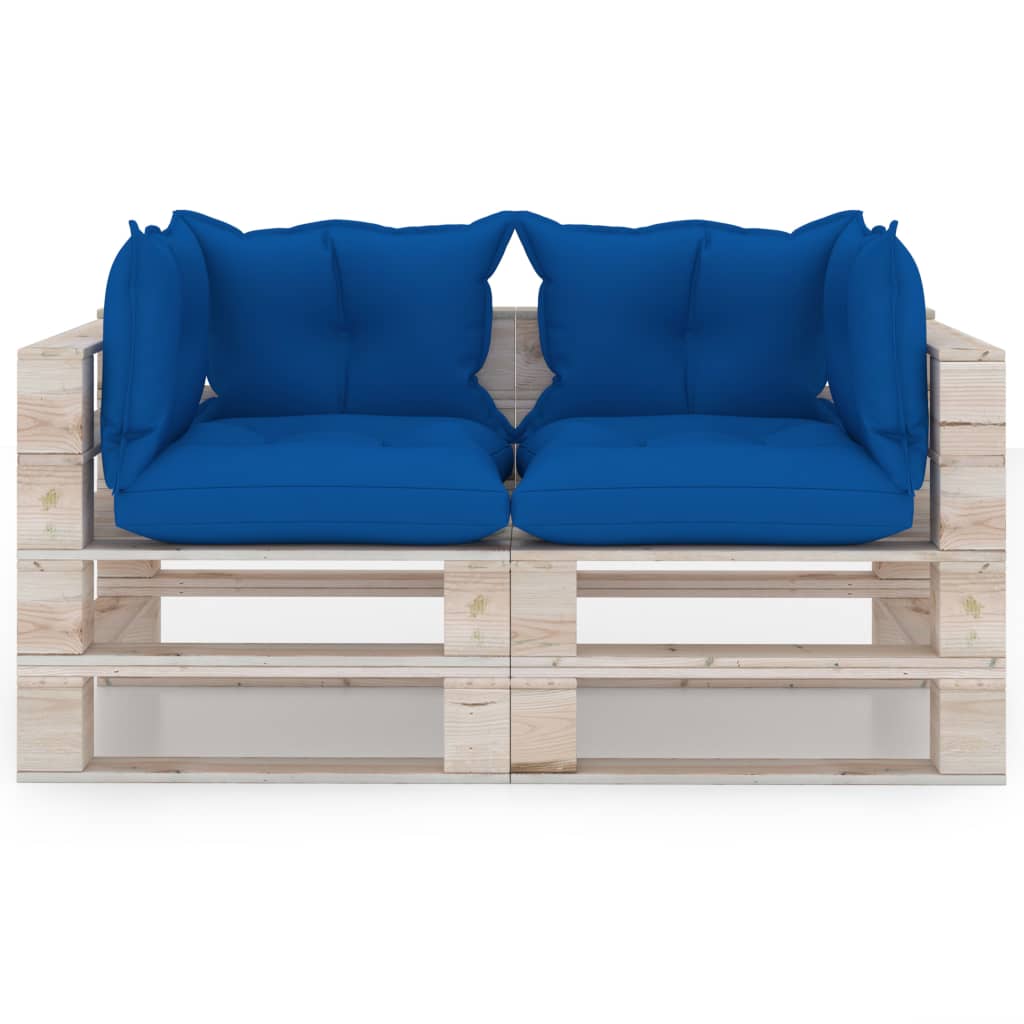 Garten-Palettensofa 2-Sitzer mit Kissen Kiefernholz