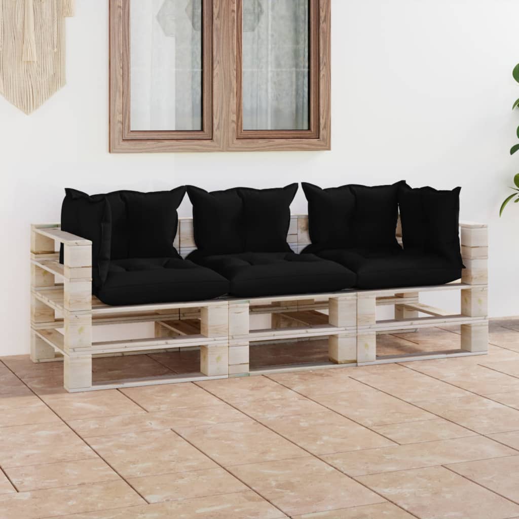 Garten-Palettensofa 3-Sitzer mit Kissen Kiefernholz