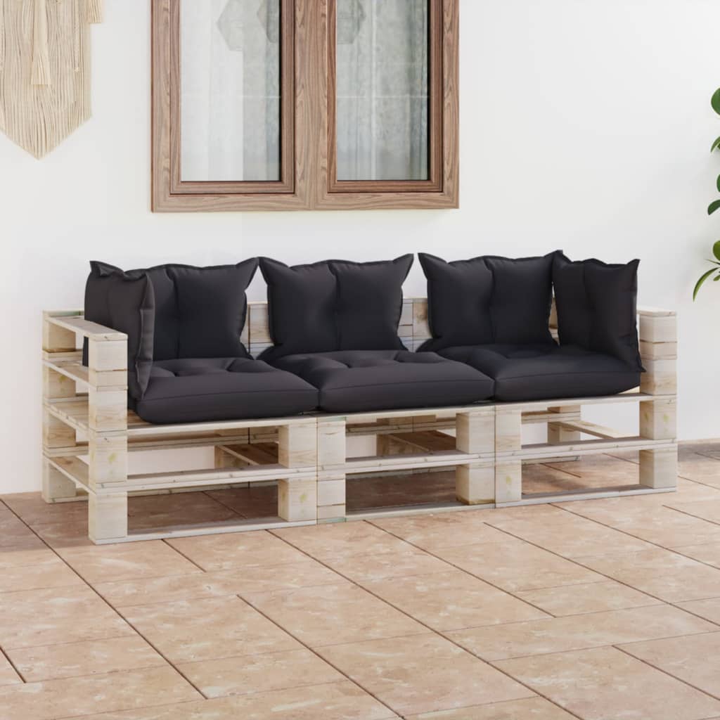 Garten-Palettensofa 3-Sitzer mit Kissen Kiefernholz