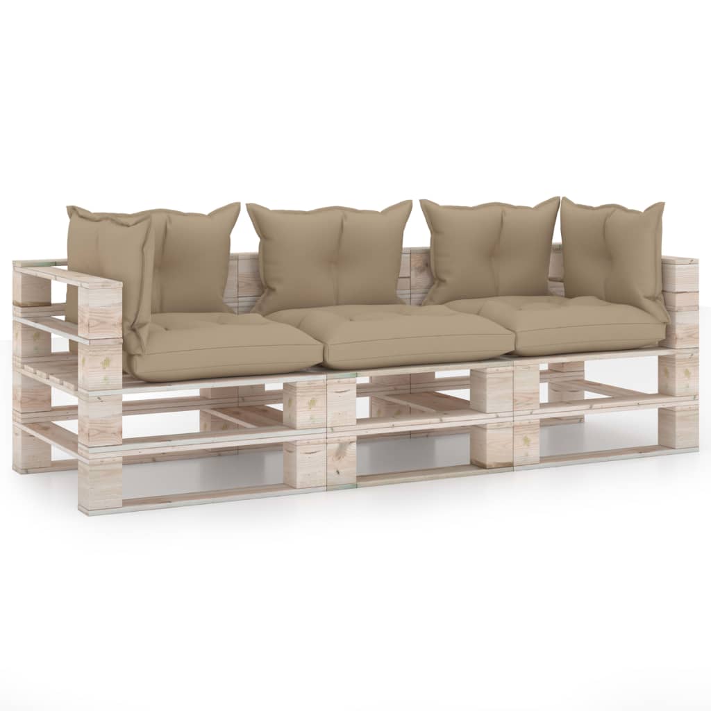 Garten-Palettensofa 3-Sitzer mit Kissen Kiefernholz