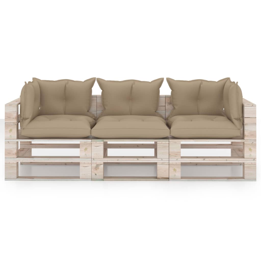 Garten-Palettensofa 3-Sitzer mit Kissen Kiefernholz