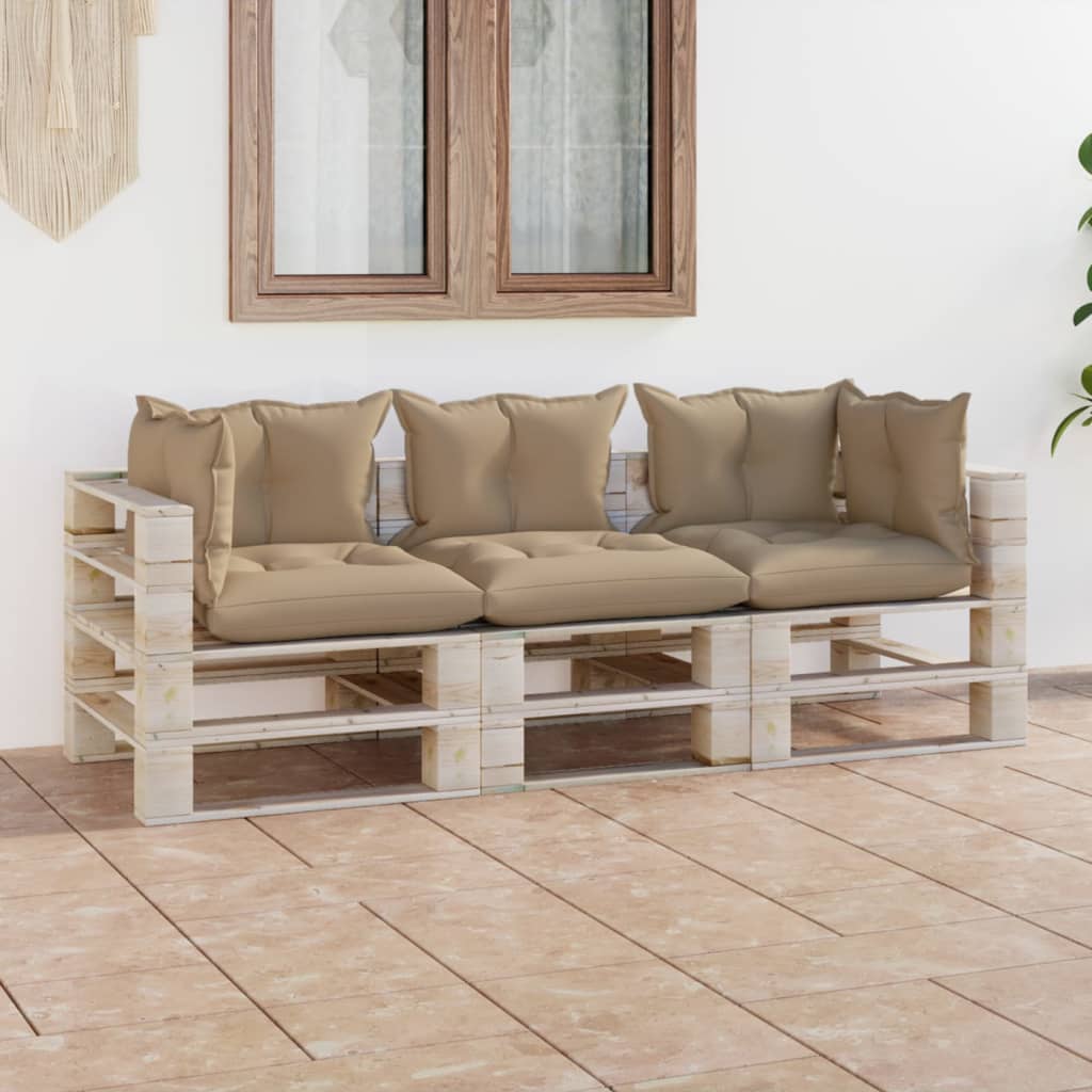 Garten-Palettensofa 3-Sitzer mit Kissen Kiefernholz