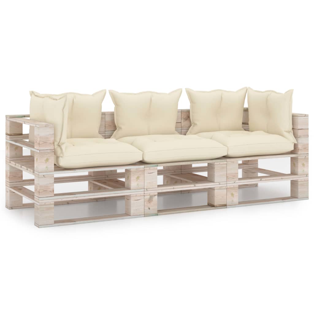 Garten-Palettensofa 3-Sitzer mit Kissen Kiefernholz