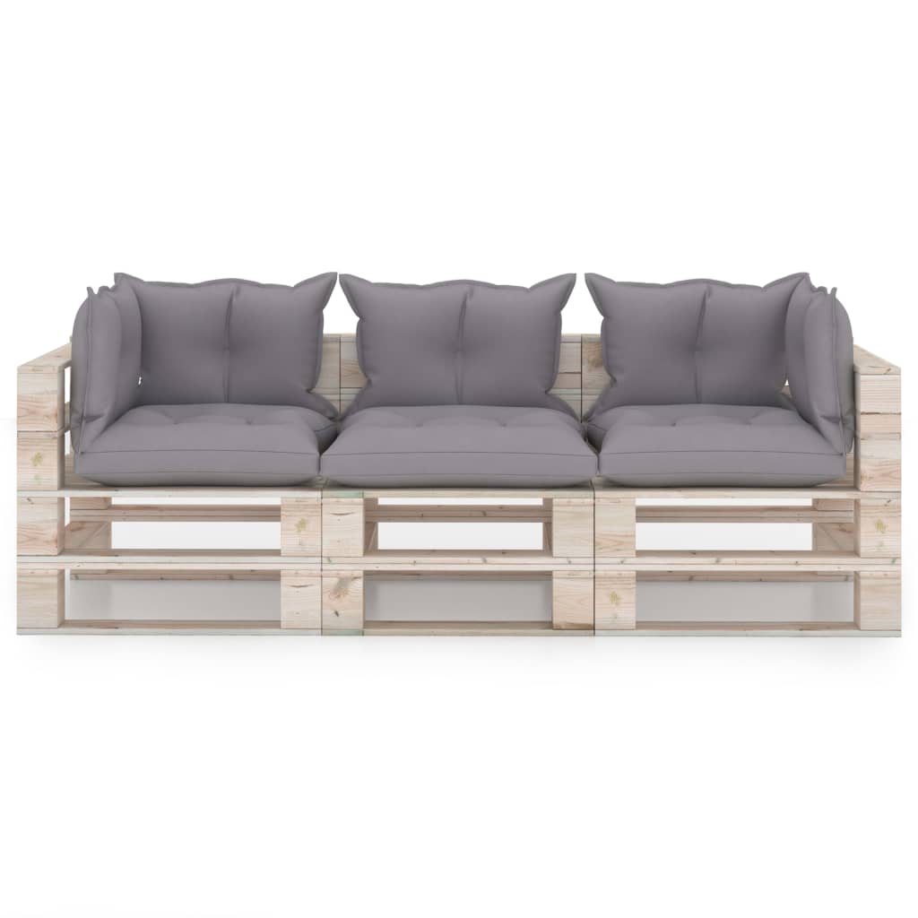 Garten-Palettensofa 3-Sitzer mit Kissen Kiefernholz