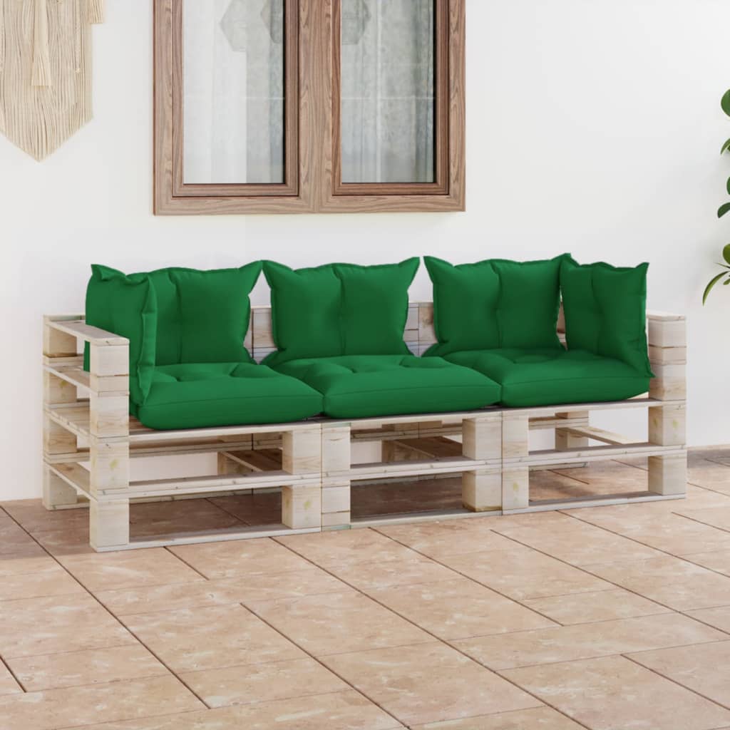 Garten-Palettensofa 3-Sitzer mit Kissen Kiefernholz
