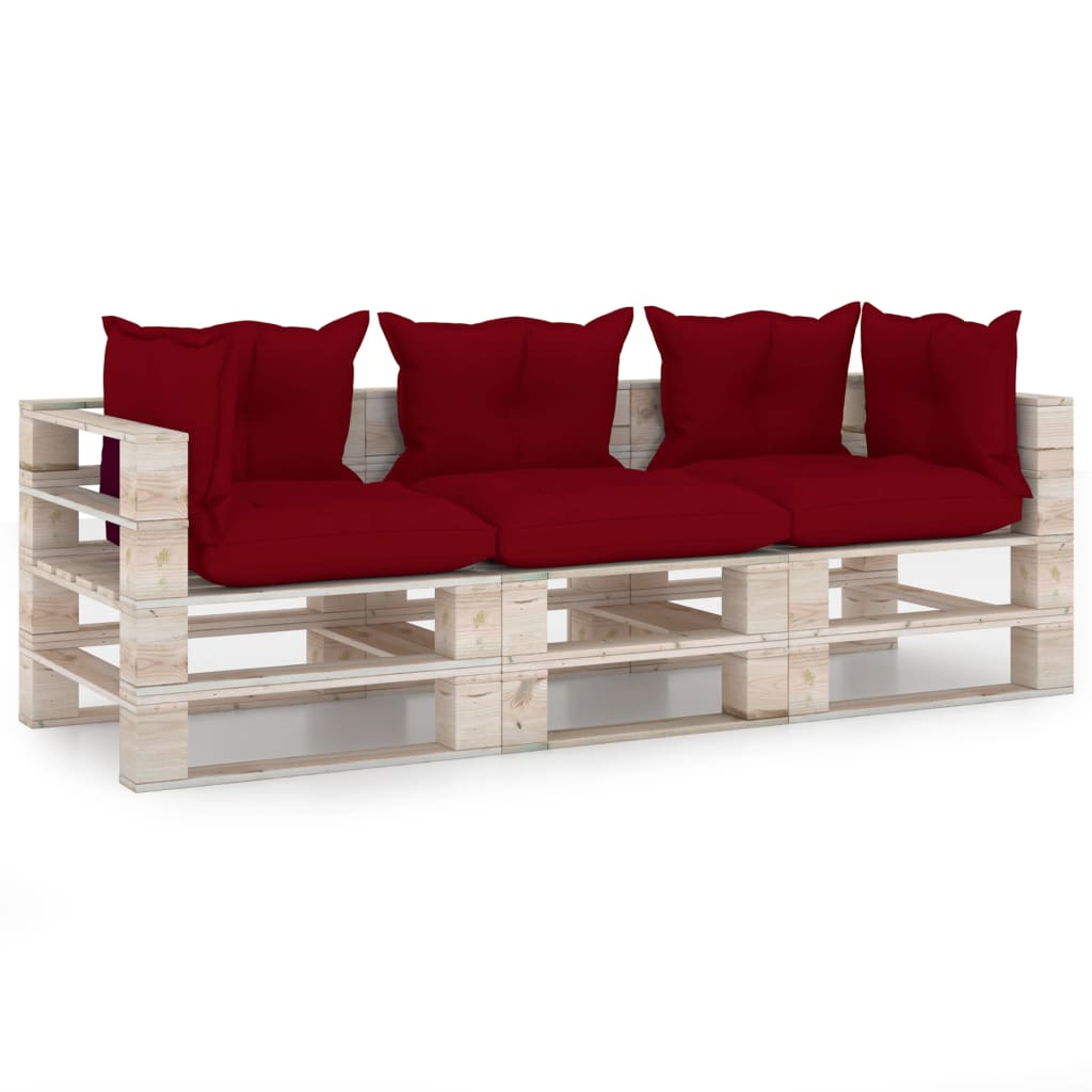 Garten-Palettensofa 3-Sitzer mit Kissen Kiefernholz